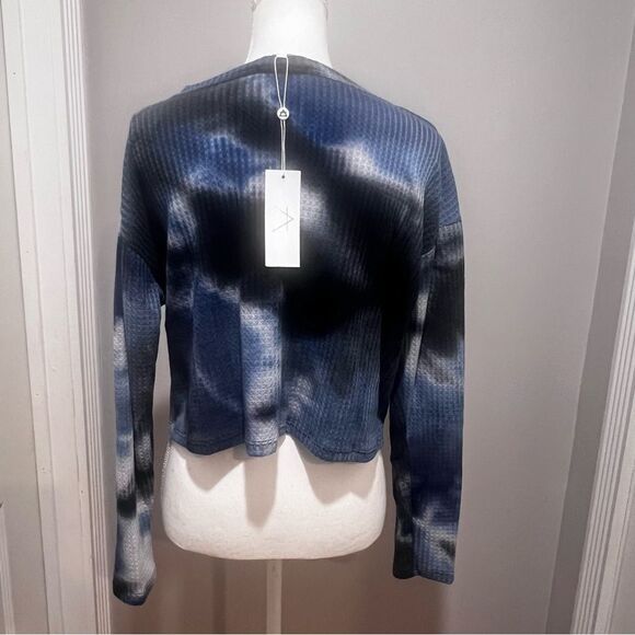 Sage the Label Anthropologie Navy Blue Tie-Dye Waffle Knit Cardigan size medium - Picture 8 of 10
